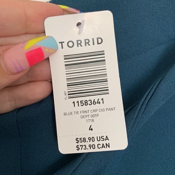 Torrid Blue Women’s Tie Front Cigarette Pants - Picture 6 of 6